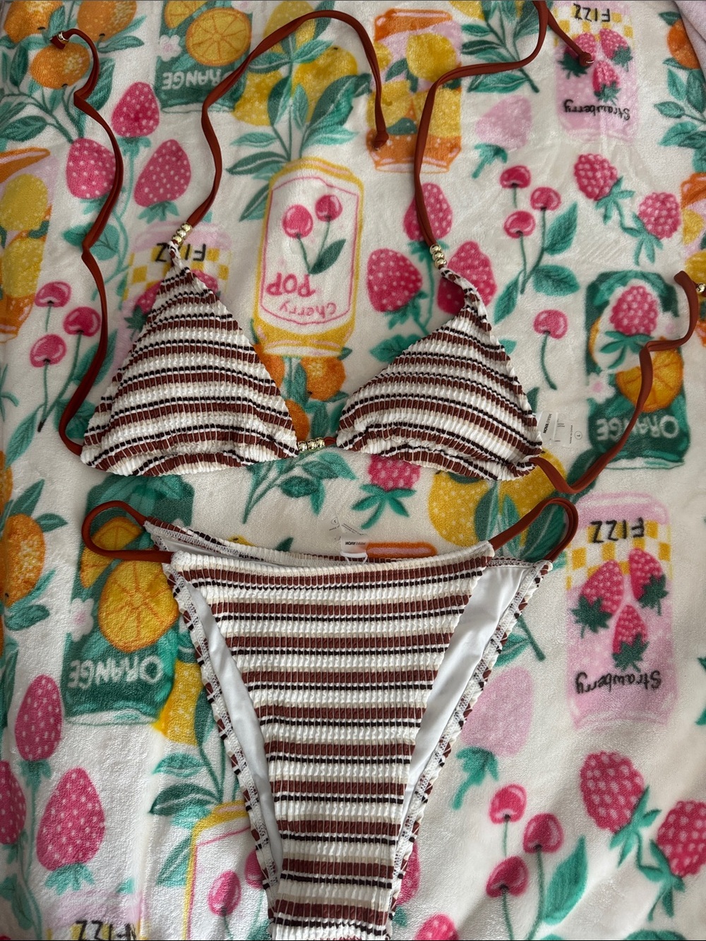 Fashion Nova Brown and White Striped Bikini Set